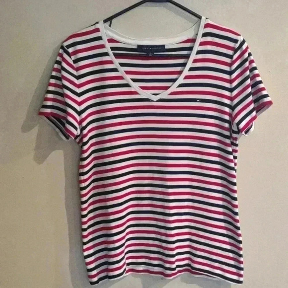 Tommy Hilfiger v-neck stripe short sleeve top size Xlarge - Picture 1 of 4